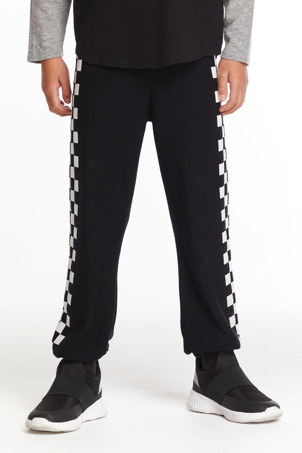 Black joggers with checkered sides online