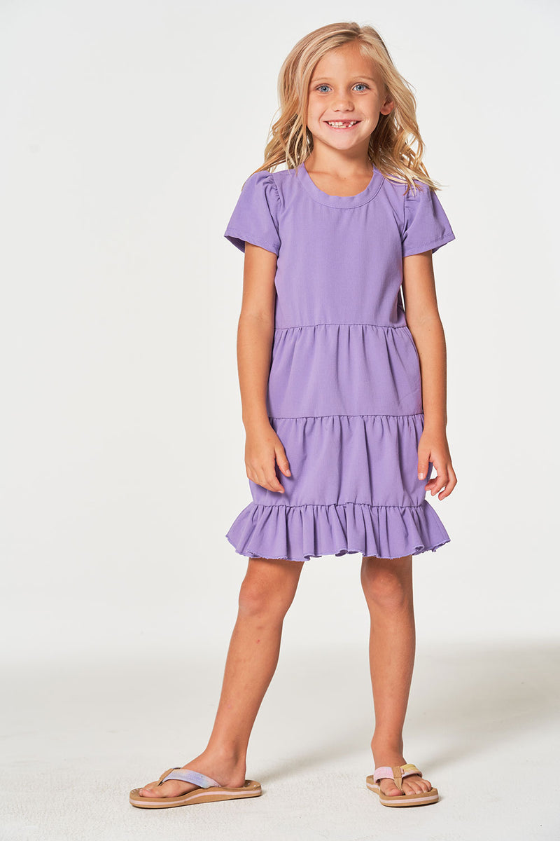 Girls Coastal Cloth Puff Sleeve Tiered Dress – chaser