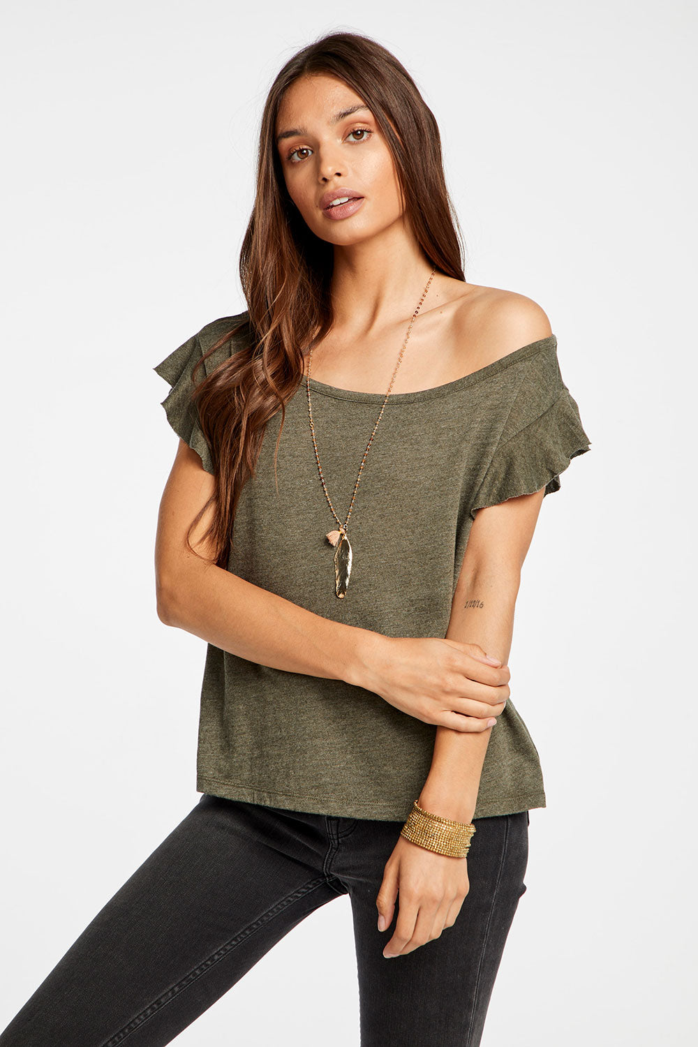 Linen Jersey Scoop Neck Flutter Sleeve Shirttail Tee – chaser