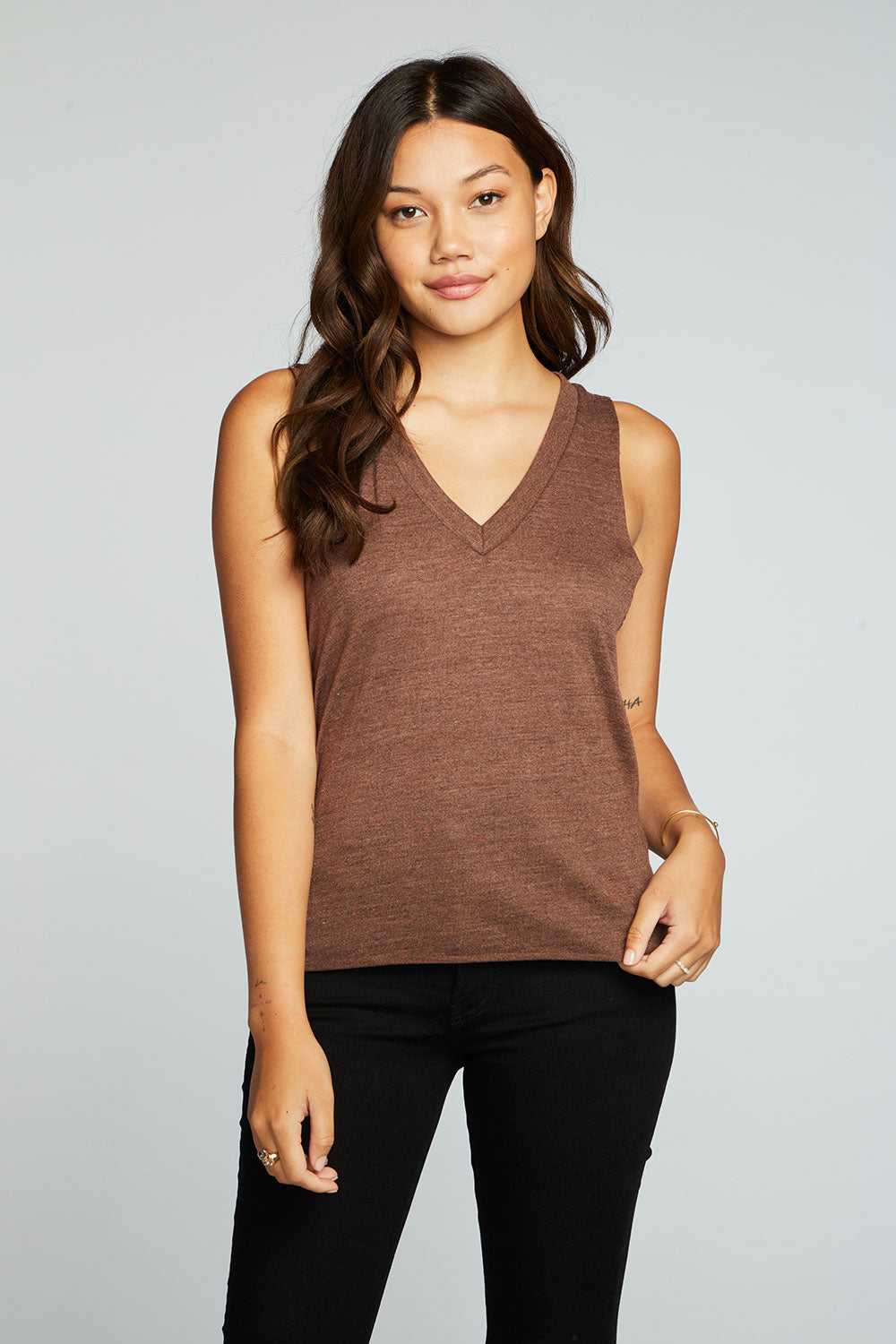 Chaser Love Rib V-Neck Cold Shoulder Shirttail Tee In Willow