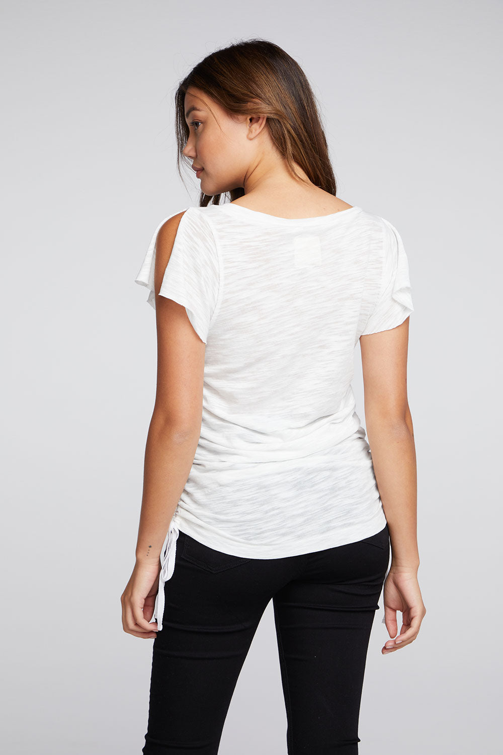 Long Sleeve Split Neck Rouched Side Tee – chaser