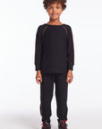 Boys True Black Raglan Pullover with Piping