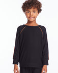 Boys True Black Raglan Pullover with Piping