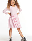 Puff Girls Long Sleeve Ribbon Dress with Twirl Skirt