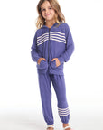 Slim Slouchy Frost Blue Girls Pant with Strappings