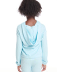 Semi Cropped Shirred Baby Bluejay Girls Hoodie Pullover