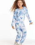 Denim Tie Dye Heart Girls Cozy Knit Raglan Pullover