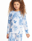 Denim Tie Dye Heart Girls Cozy Knit Raglan Pullover