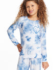 Denim Tie Dye Heart Girls Cozy Knit Raglan Pullover