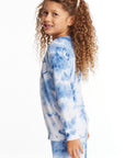 Denim Tie Dye Heart Girls Cozy Knit Raglan Pullover