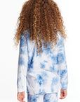 Denim Tie Dye Heart Girls Cozy Knit Raglan Pullover