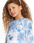 Denim Tie Dye Heart Girls Cozy Knit Raglan Pullover