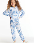 Denim Tie Dye Heart Girls Cozy Knit Hoodie