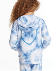 Denim Tie Dye Heart Girls Cozy Knit Hoodie