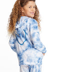 Denim Tie Dye Heart Girls Cozy Knit Hoodie