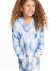 Denim Tie Dye Heart Girls Cozy Knit Hoodie