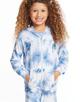 Denim Tie Dye Heart Girls Cozy Knit Hoodie