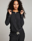 Black Long Sleeve Raglan Zip Up Hoodie