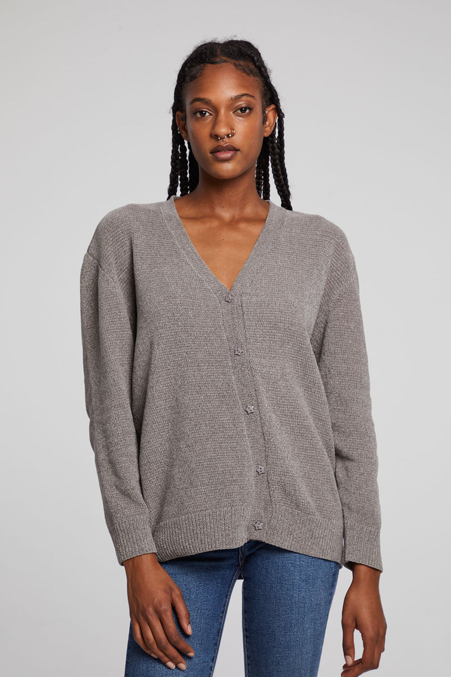 grey v neck cardigan women's