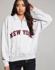 New York Splatter Paint Half Zip Long Sleeve