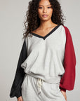 Hannah Fire Color Block V Neck Pullover