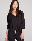 3/4 Sleeve Split Side Licorice Dolman Hoodie