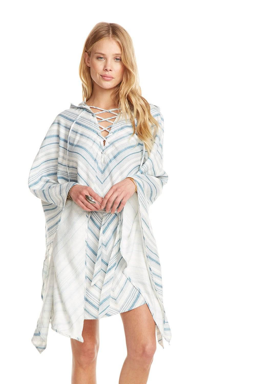 BEACHY LINEN LACE-UP DOLMAN HOODED TUNIC WOMENS chaserbrand