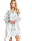 BEACHY LINEN LACE-UP DOLMAN HOODED TUNIC WOMENS chaserbrand