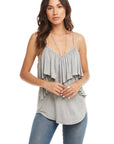 COOL JERSEY CROSSOVER RUFFLE SHIRTTAIL CAMI WOMENS chaserbrand