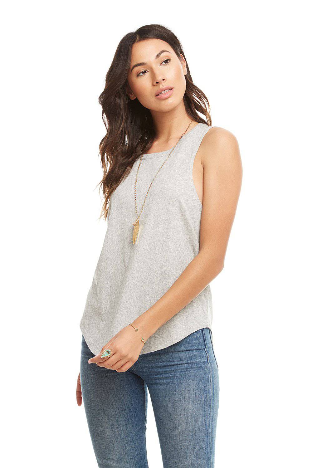 COTTON BASICS SEAMED SHIRTTAIL MUSCLE TANK WOMENS chaserbrand