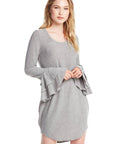 COZY KNIT TIERED RUFFLE SLEEVE HI-LO SHIRTTAIL DRESS WOMENS chaserbrand