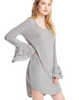 COZY KNIT TIERED RUFFLE SLEEVE HI-LO SHIRTTAIL DRESS WOMENS chaserbrand