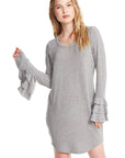 COZY KNIT TIERED RUFFLE SLEEVE HI-LO SHIRTTAIL DRESS WOMENS chaserbrand