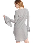 COZY KNIT TIERED RUFFLE SLEEVE HI-LO SHIRTTAIL DRESS WOMENS chaserbrand