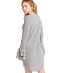 COZY KNIT TIERED RUFFLE SLEEVE HI-LO SHIRTTAIL DRESS WOMENS chaserbrand