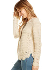 CROCHET SWEATER L/S SCALLOP HEM PULLOVER WOMENS chaserbrand