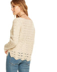 CROCHET SWEATER L/S SCALLOP HEM PULLOVER WOMENS chaserbrand