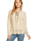 CROCHET SWEATER L/S SCALLOP HEM PULLOVER WOMENS chaserbrand