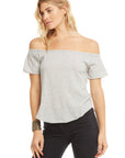 GAUZY COTTON SHIRRED OFF SHOULDER SHIRTTAIL TOP WOMENS chaserbrand