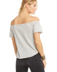 GAUZY COTTON SHIRRED OFF SHOULDER SHIRTTAIL TOP WOMENS chaserbrand