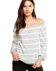 LIGHTWEIGHT L/S SHIRRED OFF SHOULDER FLOUNCY SWEATER WOMENS chaserbrand