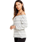 LIGHTWEIGHT L/S SHIRRED OFF SHOULDER FLOUNCY SWEATER WOMENS chaserbrand