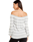 LIGHTWEIGHT L/S SHIRRED OFF SHOULDER FLOUNCY SWEATER WOMENS chaserbrand