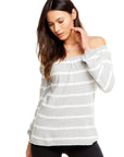 LIGHTWEIGHT L/S SHIRRED OFF SHOULDER FLOUNCY SWEATER WOMENS chaserbrand