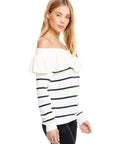 RIB SWEATERS RUFFLE OFF SHOULDER SWEATER WOMENS chaserbrand