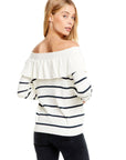 RIB SWEATERS RUFFLE OFF SHOULDER SWEATER WOMENS chaserbrand