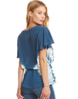 SILK FLOUNCE SLEEVE DRAWSTRING PEPLUM BUTTON DOWN TOP WOMENS chaserbrand