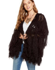 TASSEL YARN LONG KNIT FRINGE OPEN CARDIGAN WOMENS chaserbrand