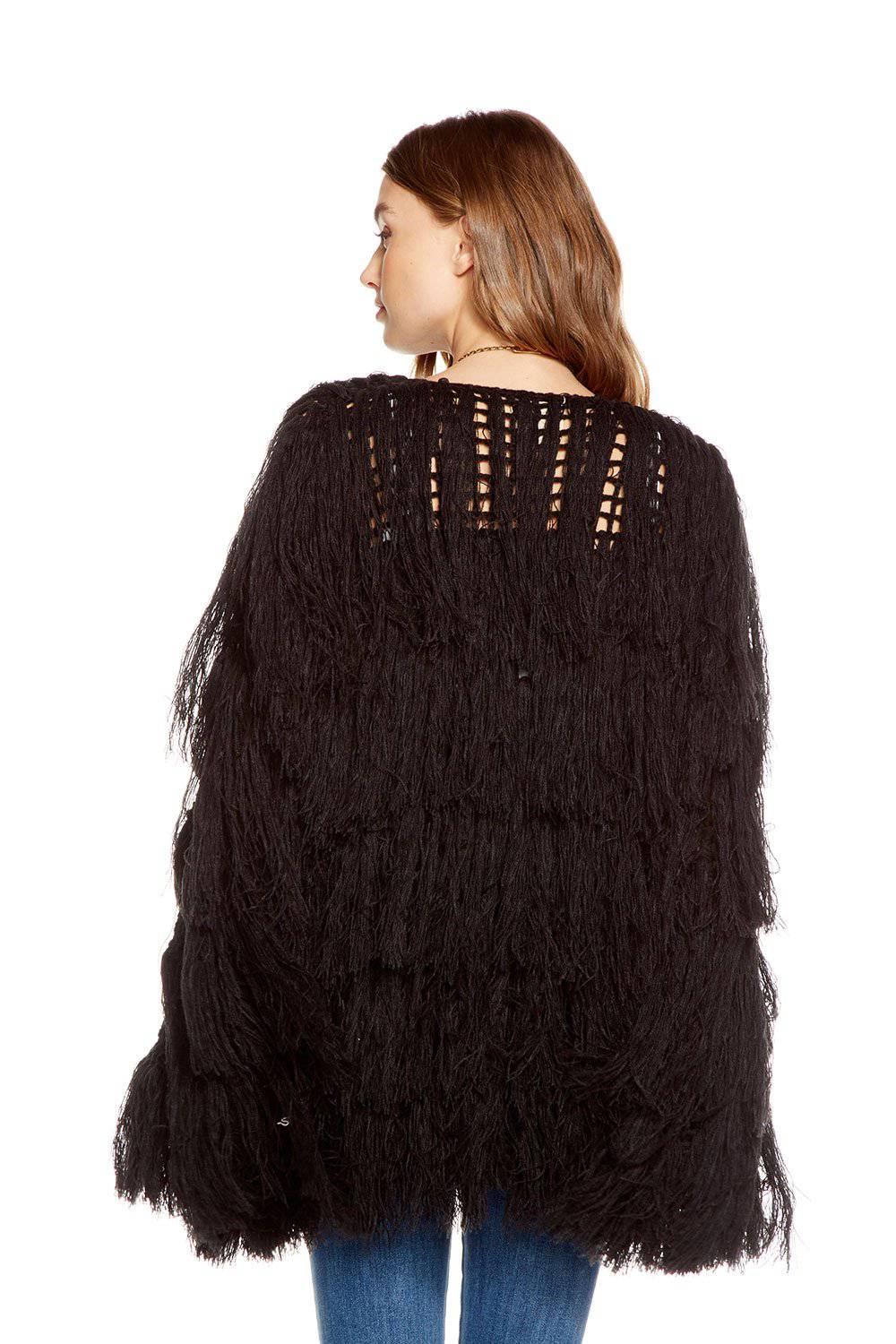 TASSEL YARN LONG KNIT FRINGE OPEN CARDIGAN WOMENS chaserbrand