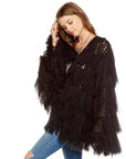 TASSEL YARN LONG KNIT FRINGE OPEN CARDIGAN WOMENS chaserbrand